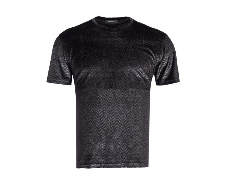 TS 1286 Черная бархатная футболка с блестящим узором Футболки