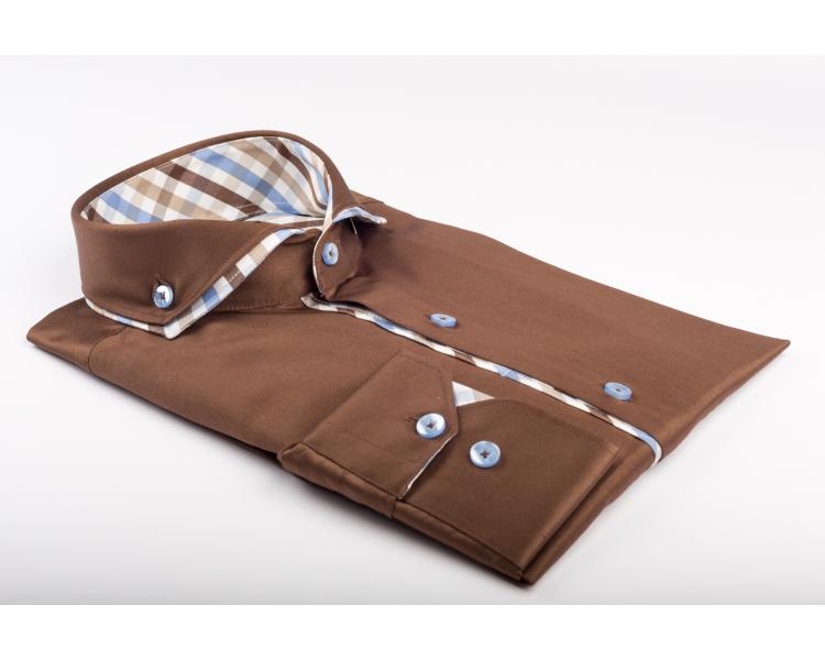 SL 5655 Men's brown double collar long sleeved shirt