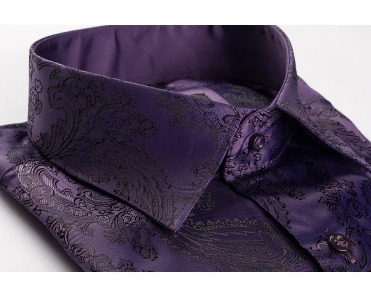 SL 446 Men's purple silk paisley patterned french cuff shirt
