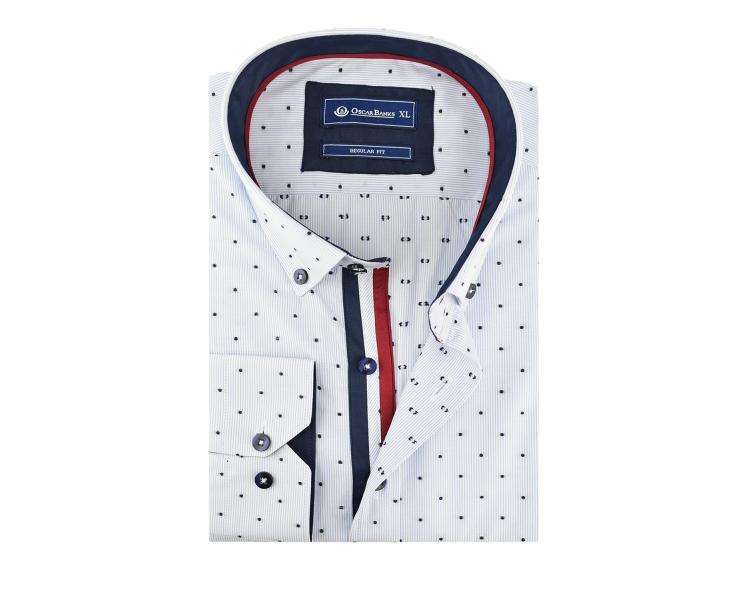 SL 5689 Бело-голубая рубашка в тонкую полоску и горошек Мужские рубашки