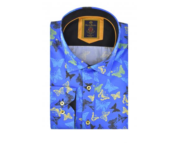 SL 6094 Синяя рубашка с принтом "Бабочки" Мужские рубашки