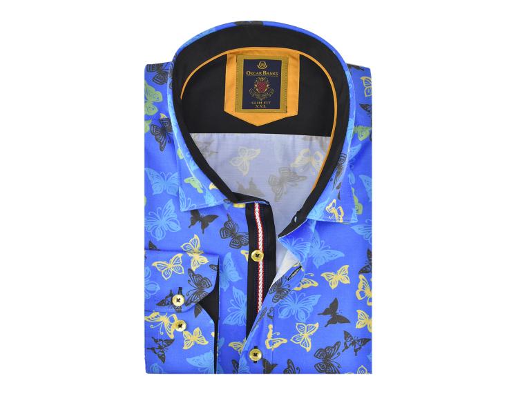 SL 6094 Синяя рубашка с принтом "Бабочки" Мужские рубашки
