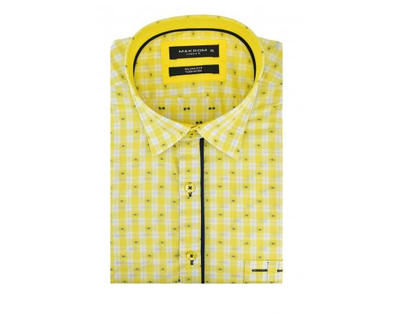 SS 6049 Желтая рубашка в клетку с коротким рукавом Мужские рубашки