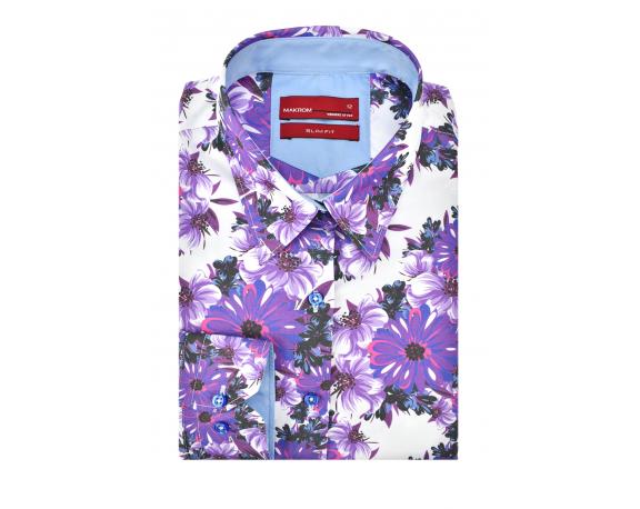 LL 3258 Белая рубашка с фиолетовыми цветами Женские рубашки
