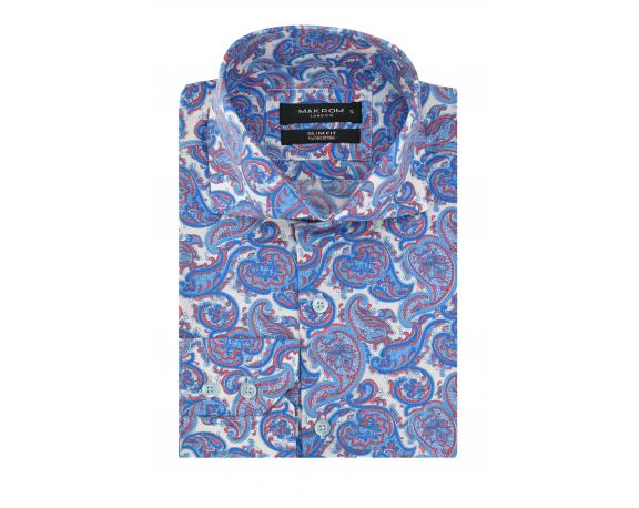 SL 5581 Мужская синяя рубашка с принтом Пейсли Мужские рубашки
