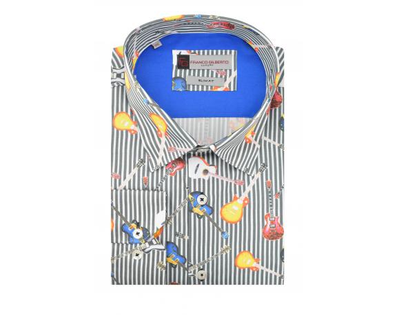 SL 5521 Мужская цветная рубашка с принтом гитары Мужские рубашки