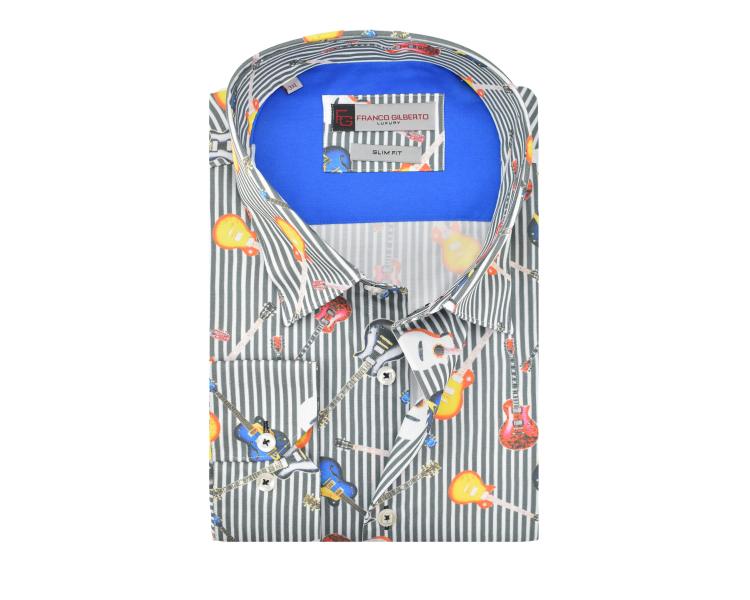 SL 5521 Мужская цветная рубашка с принтом гитары Мужские рубашки