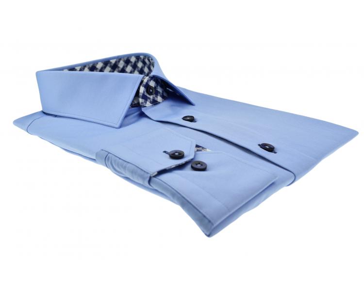 SL 5891 Мужская голубая рубашка с принтом в клетку Мужские рубашки