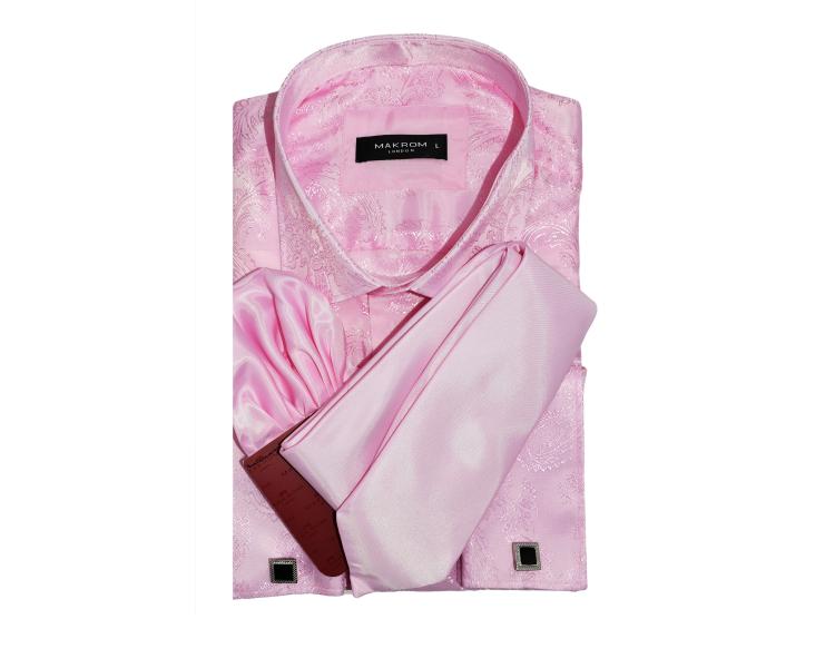 SL 446 Розовая рубашка с принтом и двойными манжетами под запонки Мужские рубашки