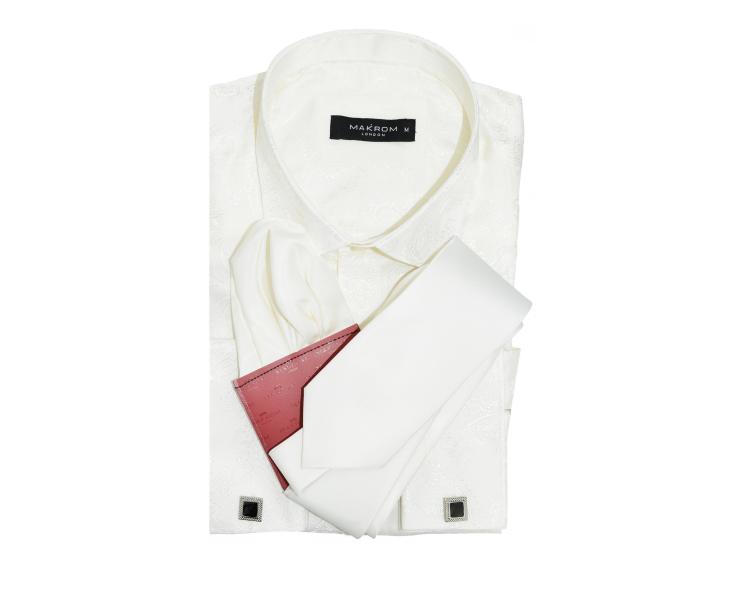 SL 446 Бежевая рубашка с узором Пейсли и манжетами под запонки Мужские рубашки