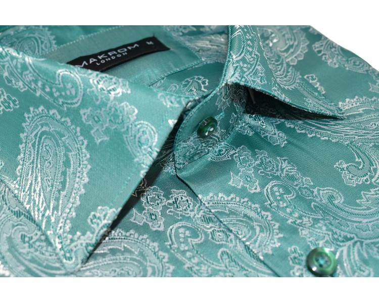 SL 446 Зеленая рубашка с принтом и двойными манжетами под запонки Мужские рубашки
