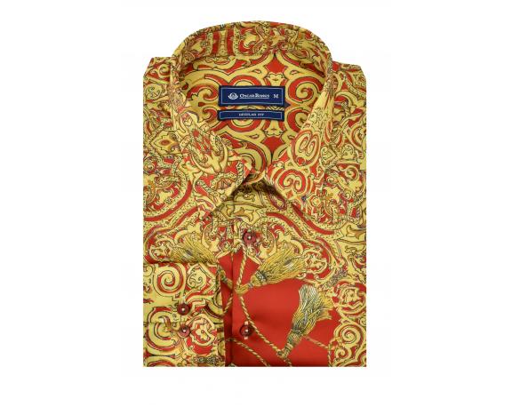 SL 5921 Красная сатиновая "Барокко" рубашка Мужские рубашки