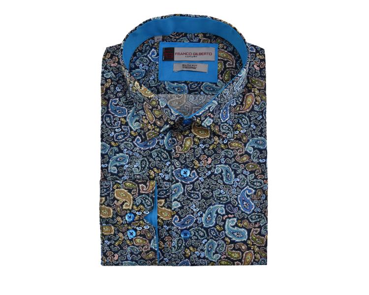 SL 5496 Men's Blue Paisley Patterned Cotton Shirt