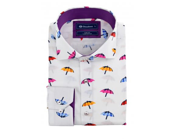 SL 5731 Цветная рубашка с принтом "Зонтики" Мужские рубашки