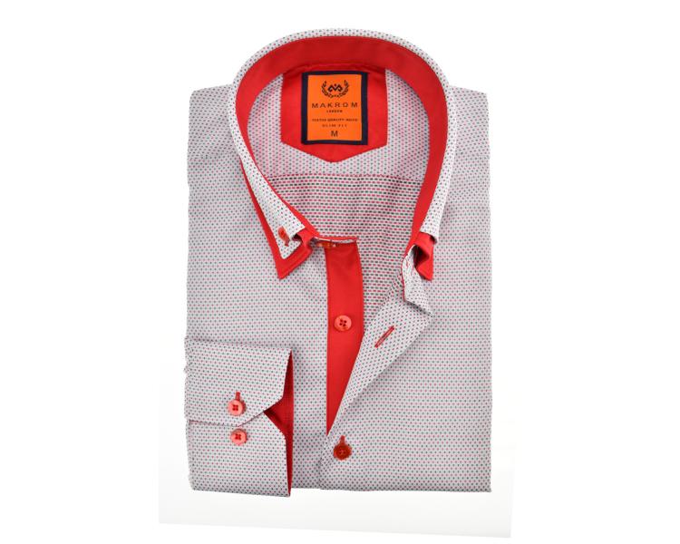 SL 5514 Серая рубашка с микро узором и двойным воротником Мужские рубашки