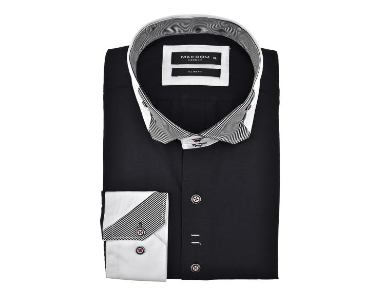 SL 5381 Мужская черная рубашка с двойным воротником Мужские рубашки