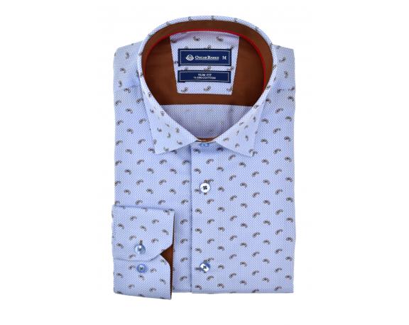 SL 5927 Men's blue paisley patterned cotton long sleeved shirt