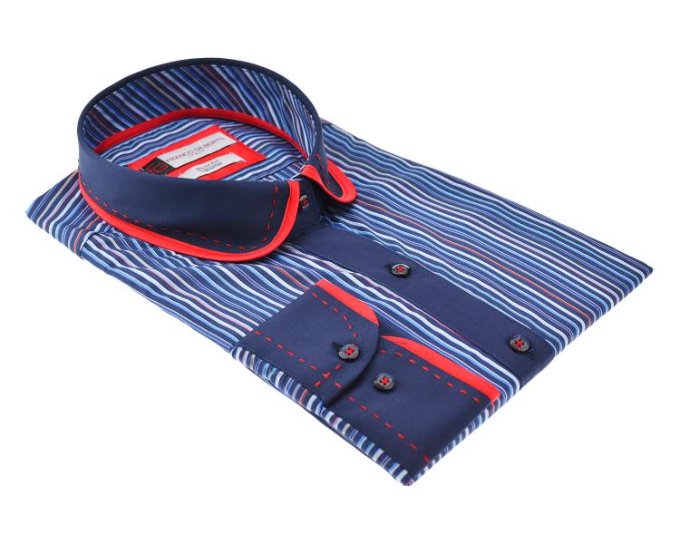 LL 3213 Women's dark blue & red striped club collar shirt