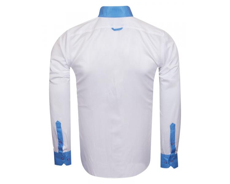 SL 6801 Белая рубашка с бирюзовыми вставками и деталями в горошек Мужские рубашки