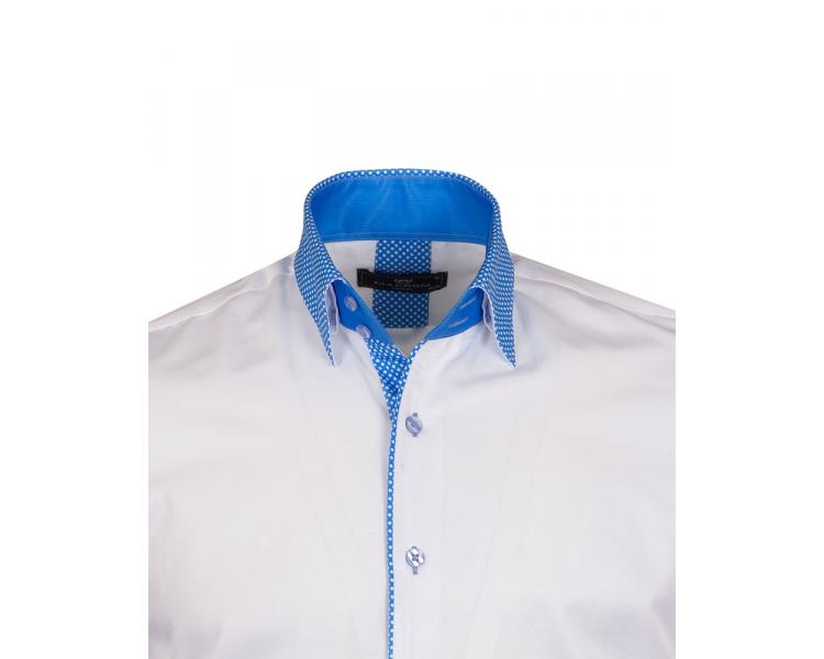 SL 6801 Белая рубашка с бирюзовыми вставками и деталями в горошек Мужские рубашки