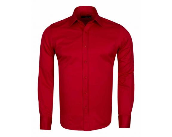 SL 6111 Красная однотонная рубашка с манжетами под запонки и итальянским воротником
