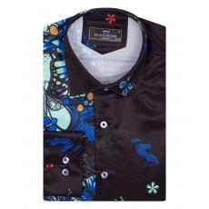 SL 6862 Черная рубашка с принтом цветных бабочек Мужские рубашки