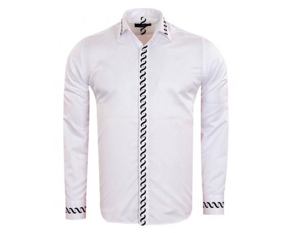 SL 6901 Мужская белая рубашка с камушками и черными орнаментами Мужские рубашки