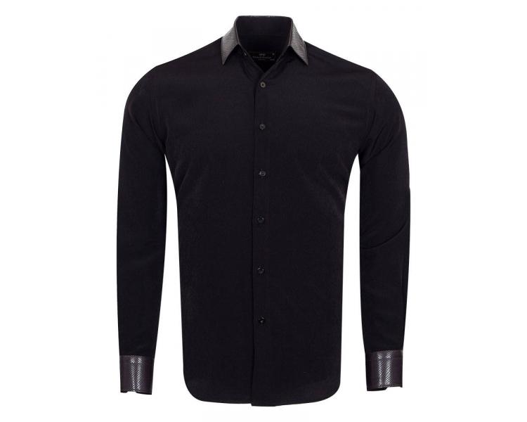 SL 6983 Черная люксовая рубашка с кожаными вставками Мужские рубашки