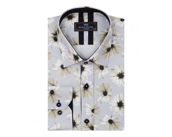 SL 7090 Серая рубашка с цветочным принтом Мужские рубашки