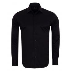 SL 7120 Черная однотонная текстурная рубашка в тонкую полоску Мужские рубашки