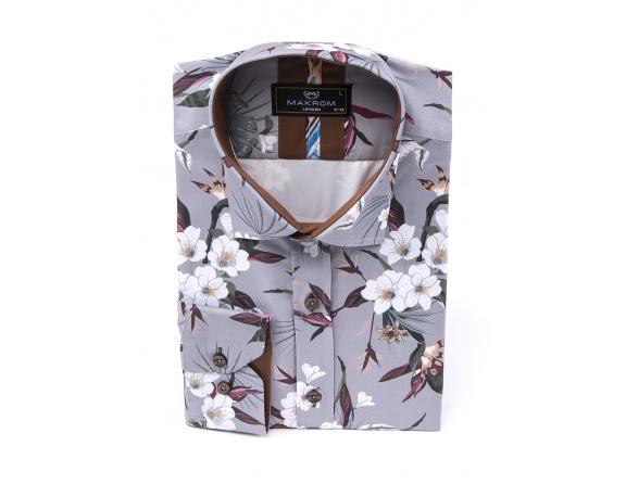 SL 7204 Серая мужская рубашка с принтом цветов Мужские рубашки