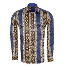 SL 7491 Синяя сатиновая рубашка с узором в стиле Барокко Версаче Мужские рубашки