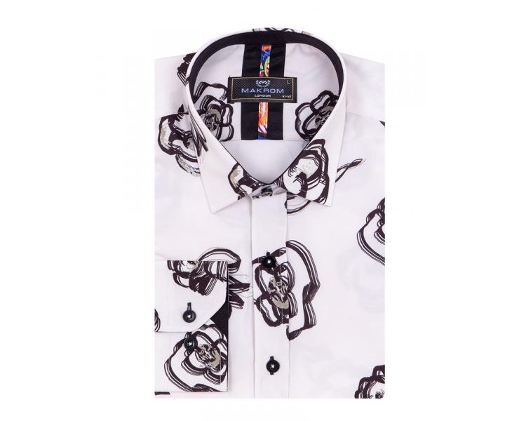 SL 7494 Белая рубашка с цветочным узором и черными вставками Мужские рубашки