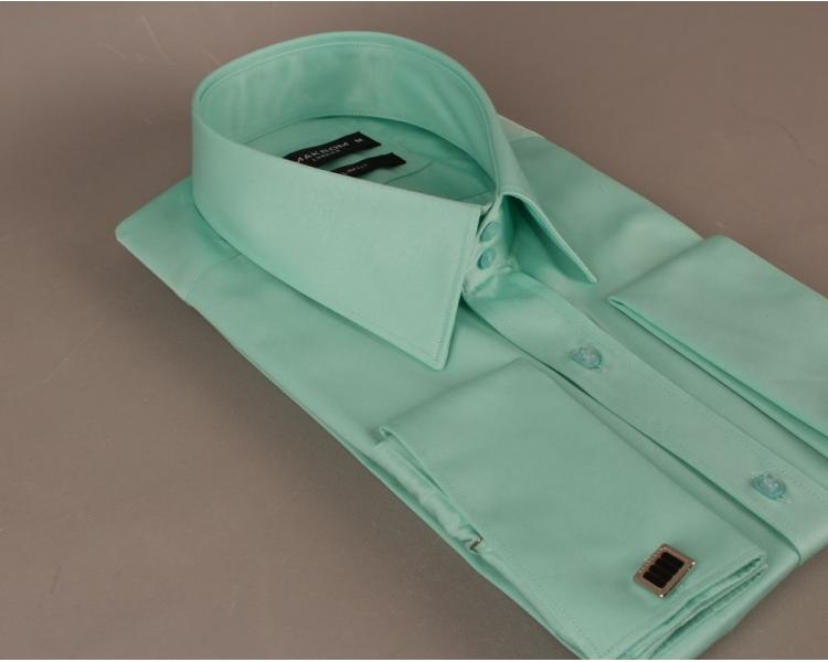 SL 1045-C Мятного цвета рубашка с двойным манжетом под запонки Мужские рубашки