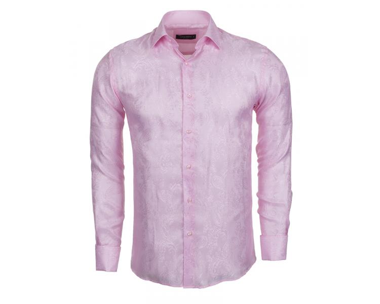 SL 446 Розовая рубашка с принтом и двойными манжетами под запонки Мужские рубашки