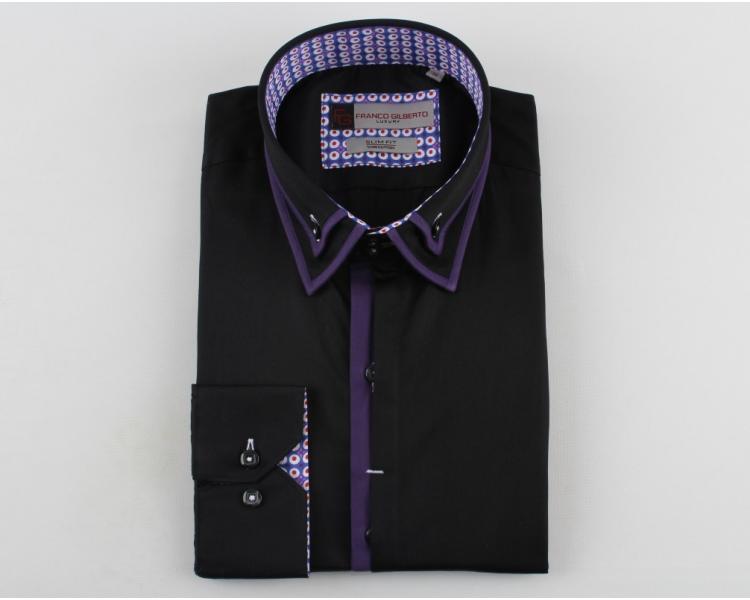 SL 5357 Мужская черная рубашка с двойным воротником Мужские рубашки