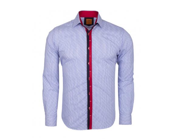 SL 5970 Мужская синяя рубашка в полоску с принтом и двойной планкой Мужские рубашки