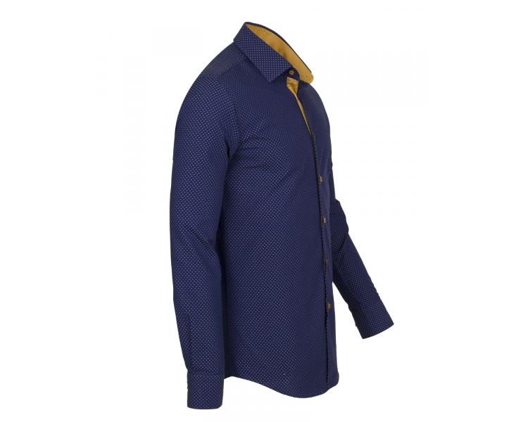 SL 5971 Мужская синяя рубашка с микро-принтом и длинным рукавом  Мужские рубашки