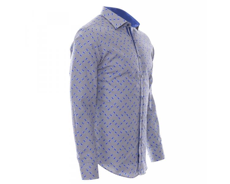 SL 6448 Сине-бело-черная рубашка с геометрическим принтом Мужские рубашки