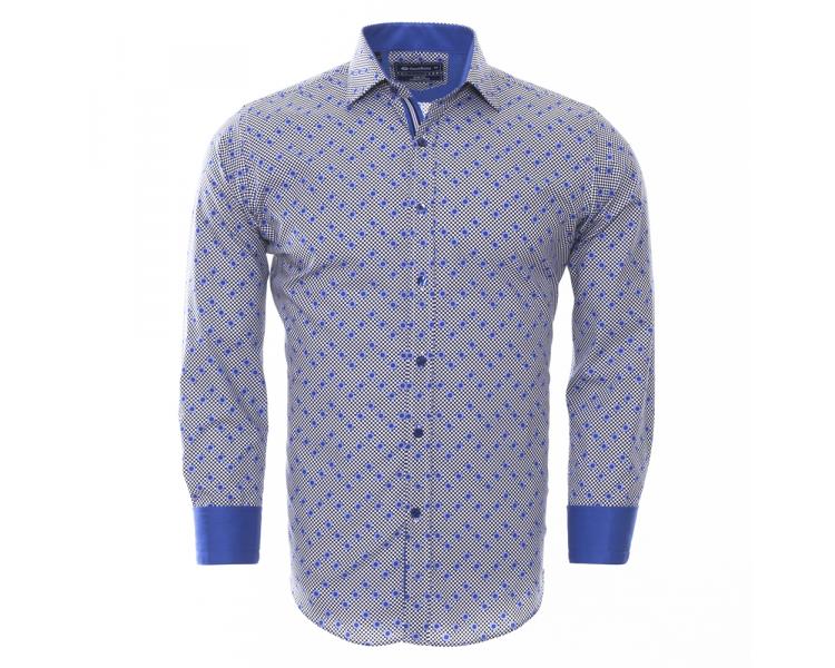 SL 6448 Сине-бело-черная рубашка с геометрическим принтом Мужские рубашки