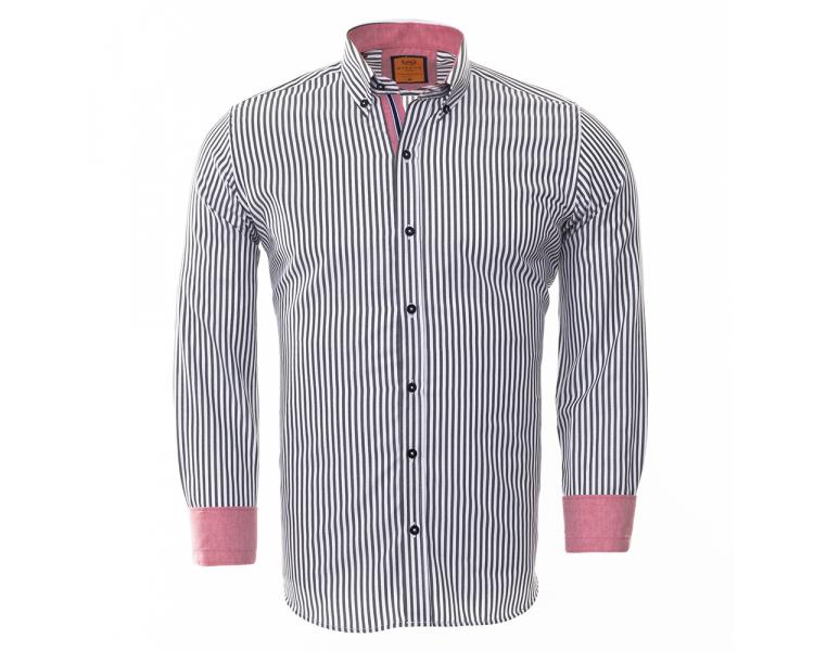 SL 6480 Белая рубашка в черную полоску с розовыми вставками Мужские рубашки