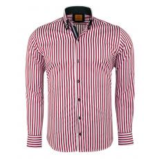 SL 6493 Бело-красная рубашка в полоску с двойным воротником Мужские рубашки