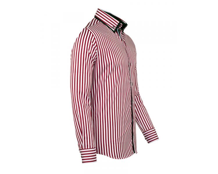 SL 6493 Бело-красная рубашка в полоску с двойным воротником Мужские рубашки