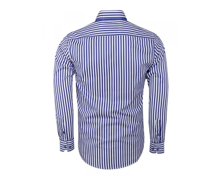 SL 6493 Сине-белая рубашка в полоску с двойным воротником Мужские рубашки