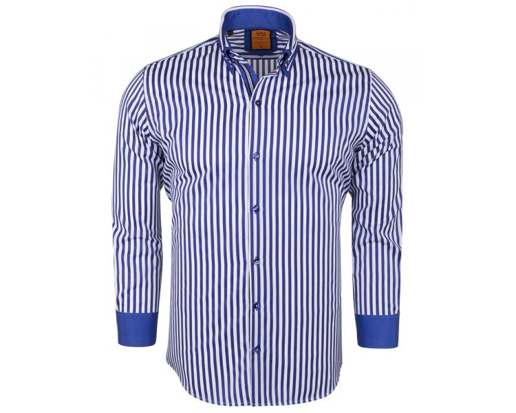 SL 6493 Сине-белая рубашка в полоску с двойным воротником Мужские рубашки