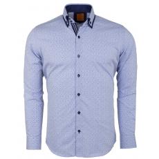 SL 6495 Голубая рубашка с узором и двойным воротником Мужские рубашки