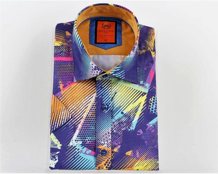 SS 6079 Мужская цветная рубашка с геометрическим принтом и коротким рукавом Мужские рубашки