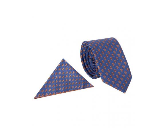 Синий галстук в морском стиле с якорями в комплекте с платком Аксессуары