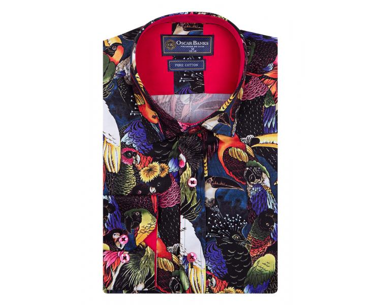 SL 6916 Цветная рубашка с тропическим принтом птиц Мужские рубашки