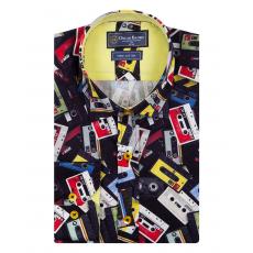 SL 6911 Рубашка с ретро принтом музыкальных кассет Мужские рубашки